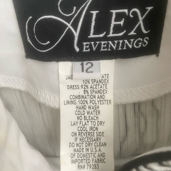 Alex Evenings Top or Cover-White w/ Black & Sparkle Silver Slimming Stripes. - Picture 4 of 10